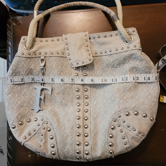 GIANFRANCO FERRE STUDDED LEATHER DRAWSTRING SHOULDER PURSE - Picture 13 of 13